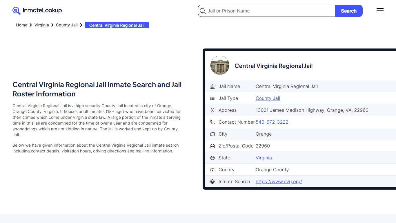 Central Virginia Regional Jail Inmate Search, Jail Roster, Bookings ...